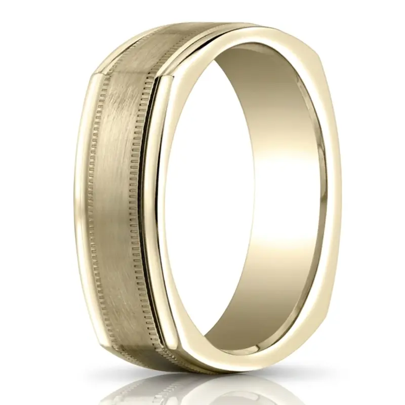 14K yellow gold 7mm. satin Milgrain-Four-Sided-Carved-Design-Band - main view