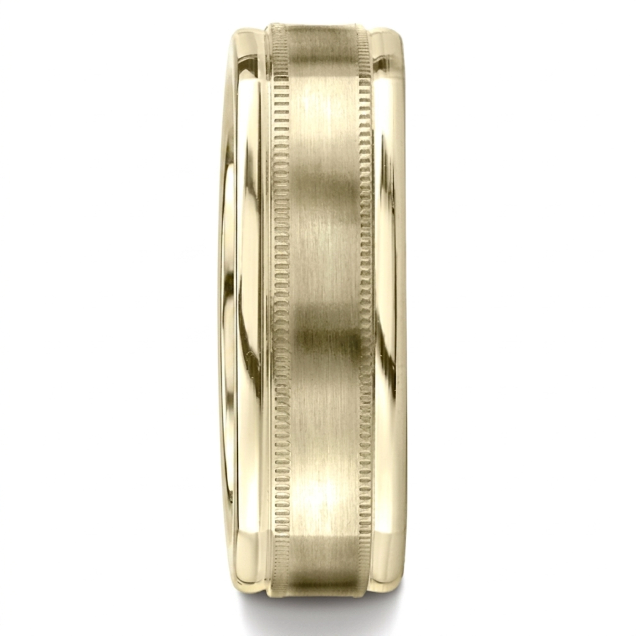 14K yellow gold 7mm. satin Milgrain-Four-Sided-Carved-Design-Band - alternate view 4