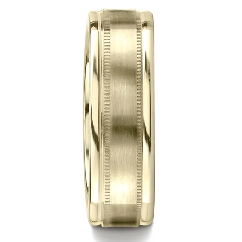14K yellow gold 7mm. satin Milgrain-Four-Sided-Carved-Design-Band - alternate view 4