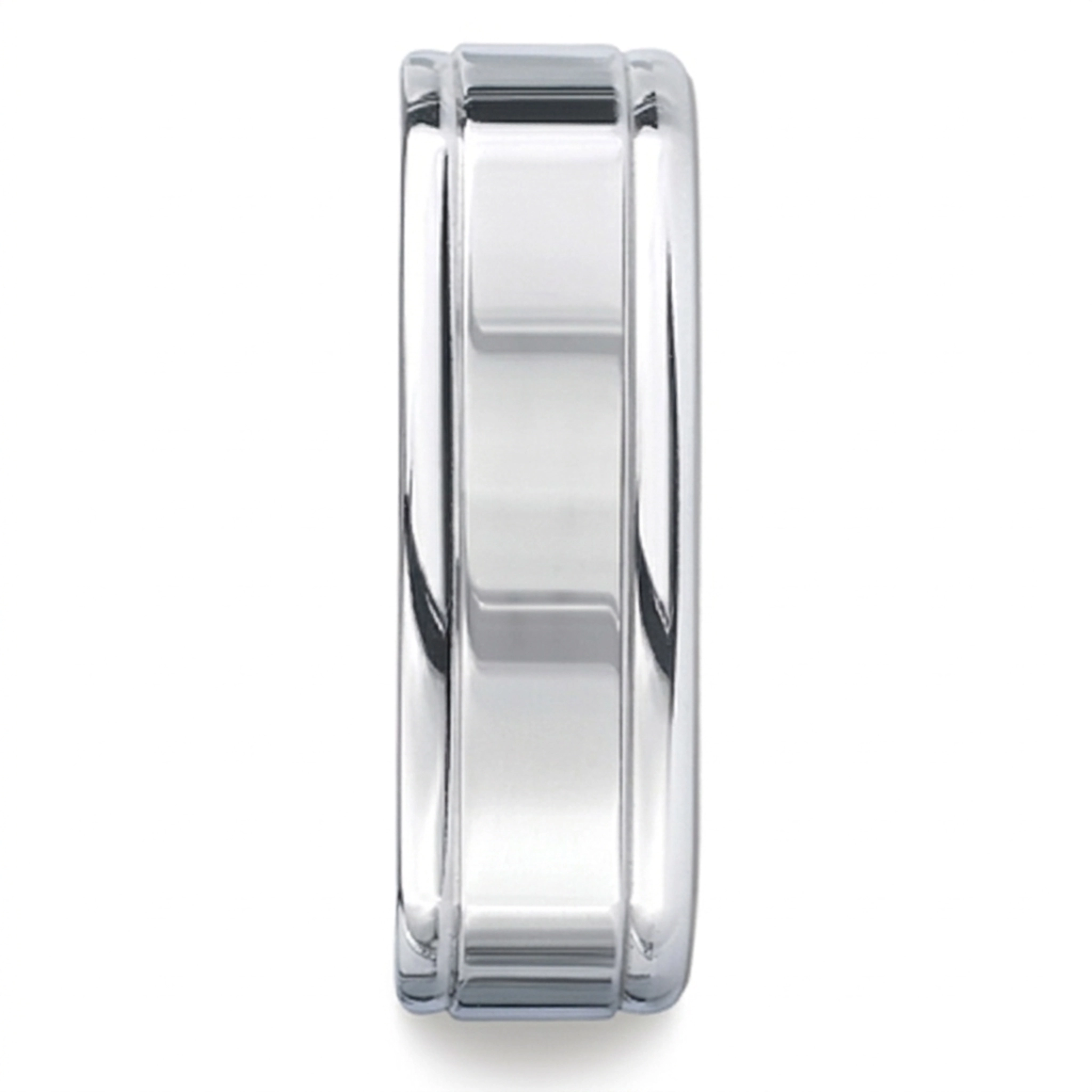 14K white gold 7mm. high polish Four-Sided-Carved-Design-Band - alternate view 3