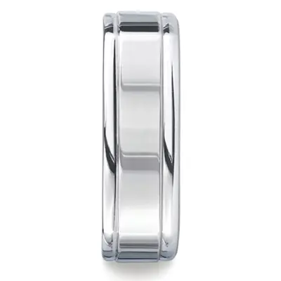 14K white gold 7mm. high polish Four-Sided-Carved-Design-Band - alternate view 3 thumbnail
