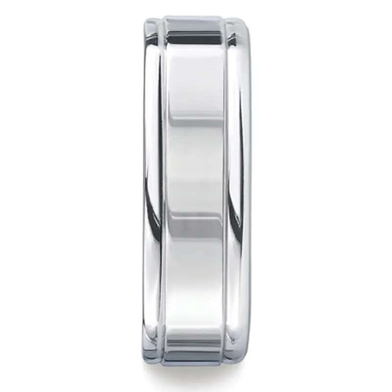 14K white gold 7mm. high polish Four-Sided-Carved-Design-Band - alternate view 3