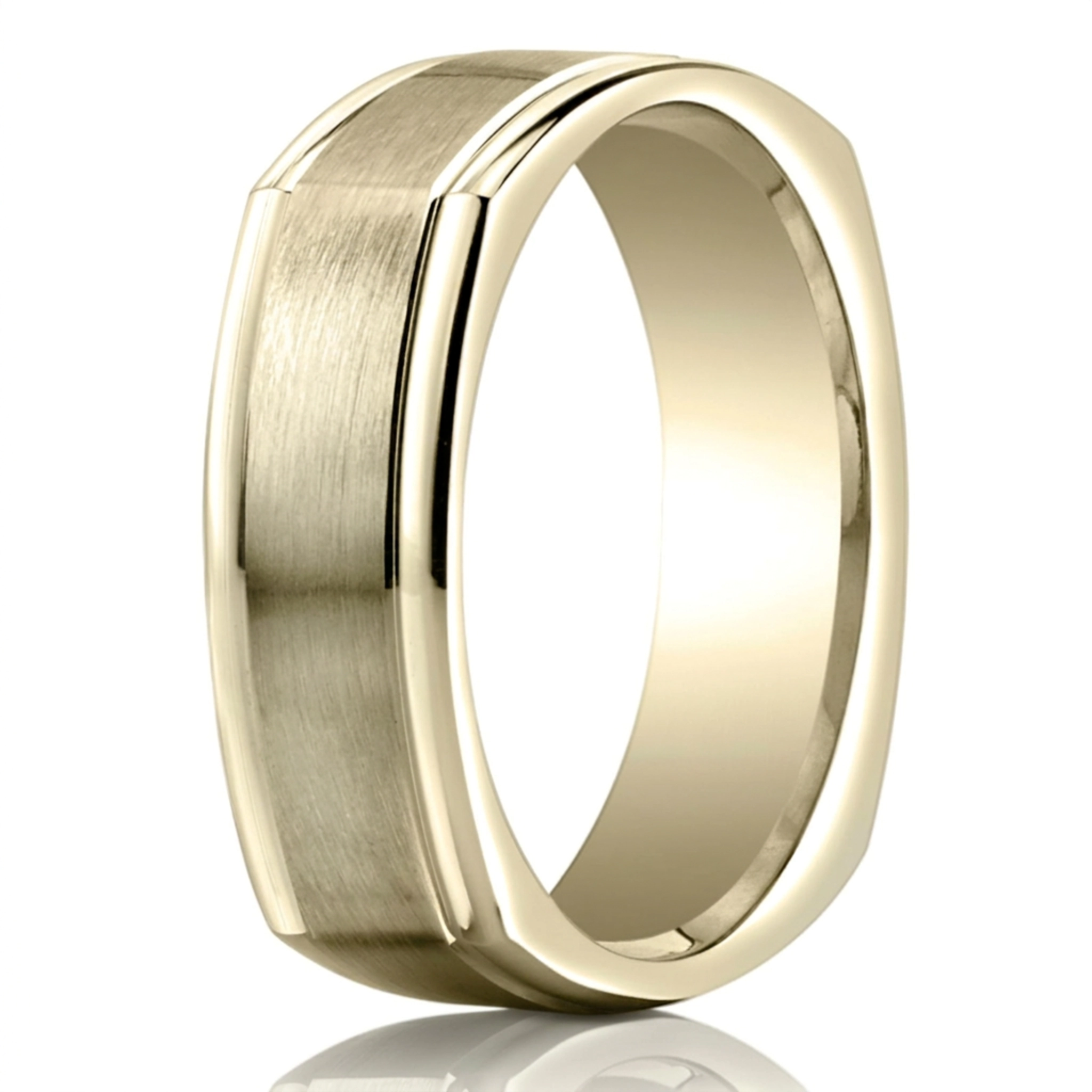 14K yellow gold 7mm. satin Satin-Finished-Four-Sided-Carved-Design-Band - main view