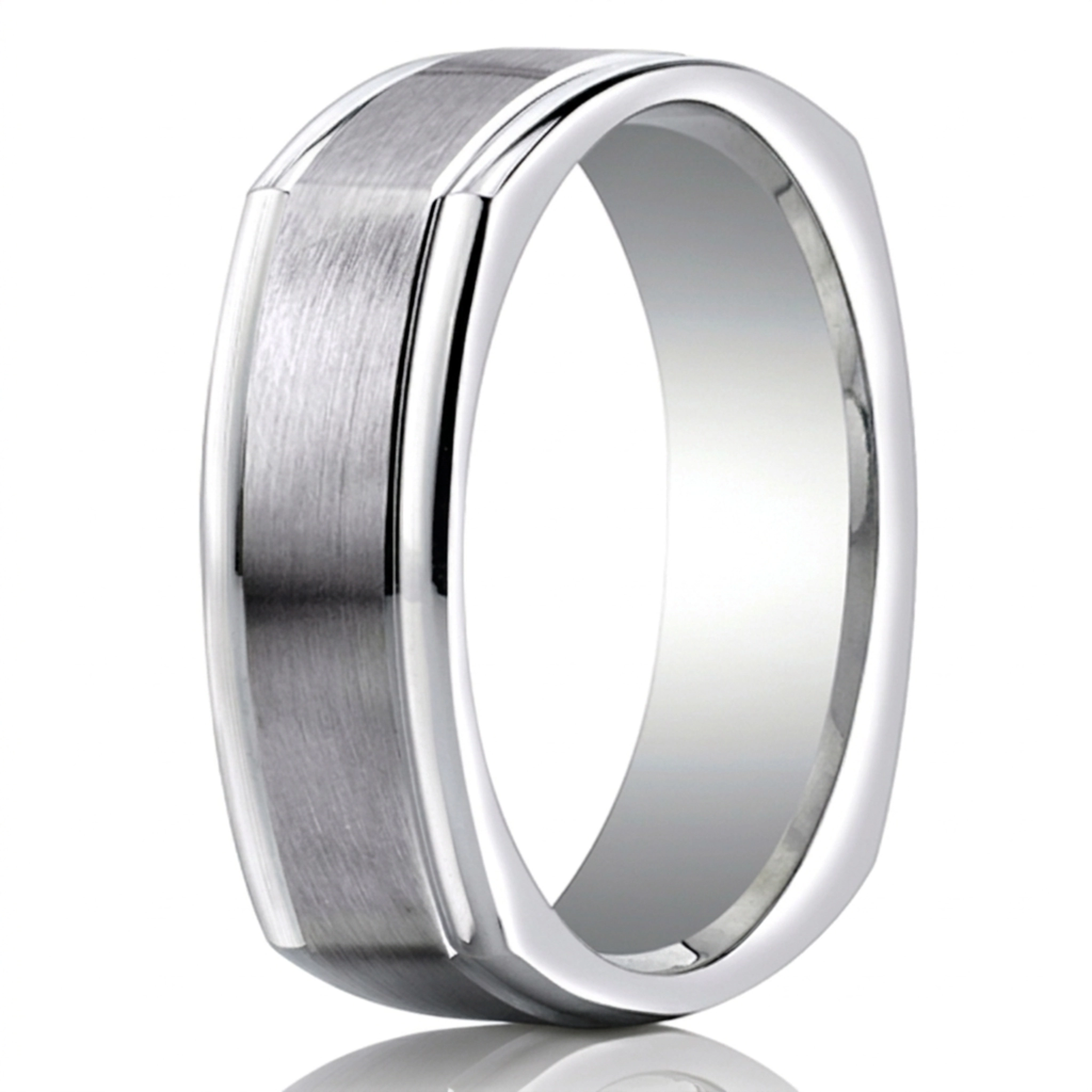 14K white gold 7mm. satin Satin-Finished-Four-Sided-Carved-Design-Band - alternate view 2