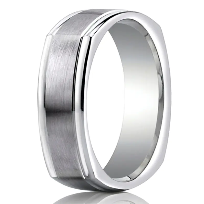 14K white gold 7mm. satin Satin-Finished-Four-Sided-Carved-Design-Band - alternate view 2