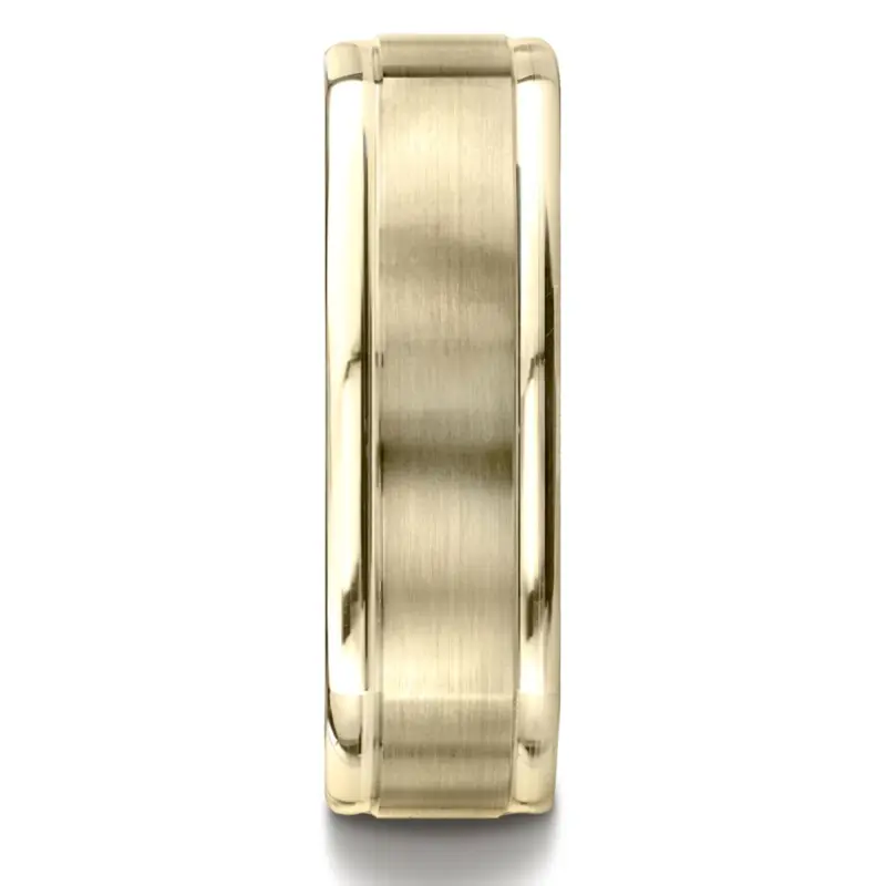14K yellow gold 7mm. satin Satin-Finished-Four-Sided-Carved-Design-Band - alternate view 3