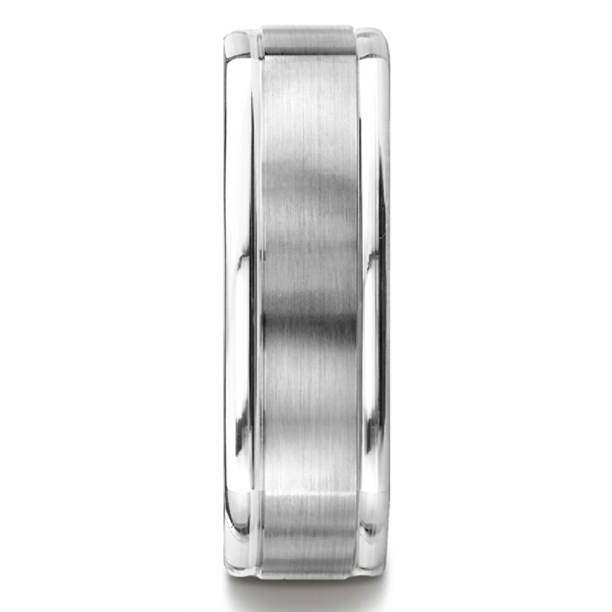 14K white gold 7mm. satin Satin-Finished-Four-Sided-Carved-Design-Band - alternate view 4