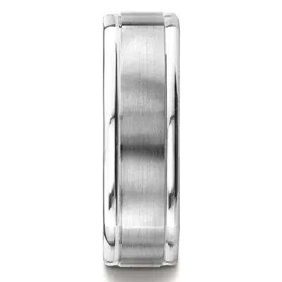 14K white gold 7mm. satin Satin-Finished-Four-Sided-Carved-Design-Band - alternate view 4 thumbnail