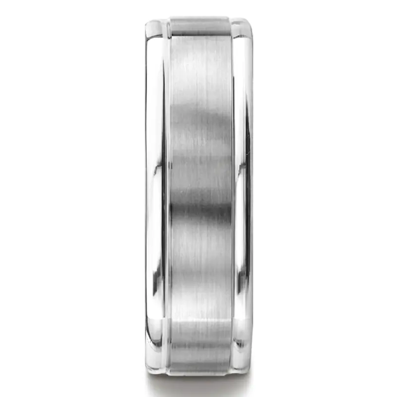 14K white gold 7mm. satin Satin-Finished-Four-Sided-Carved-Design-Band - alternate view 4