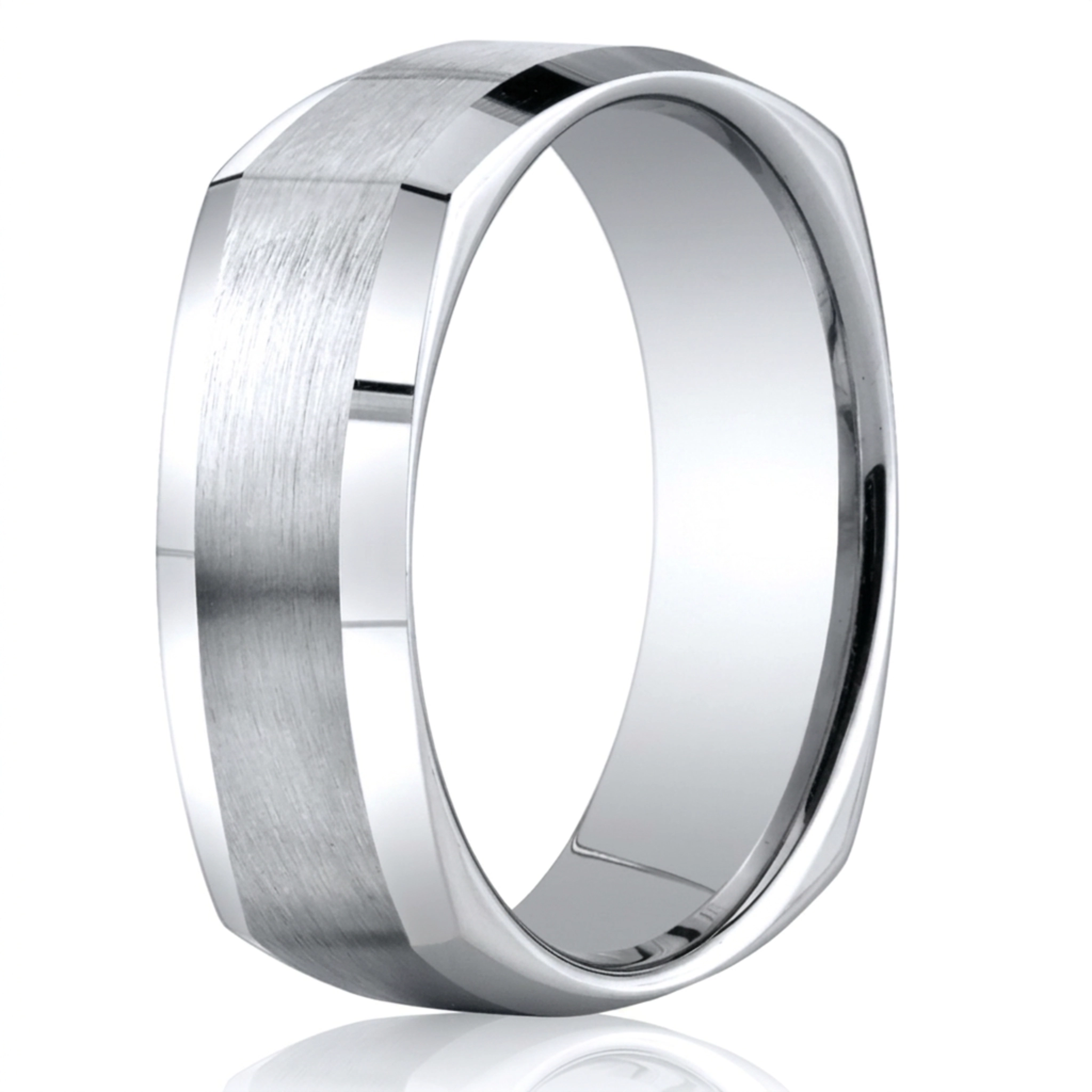 14K white gold 7mm. satin 7mm-Satin-Four-Sided-Carved-Design-Band - alternate view 2