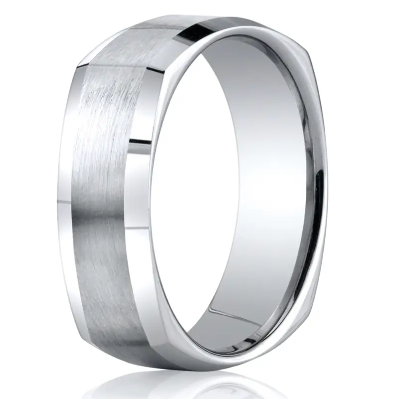14K white gold 7mm. satin 7mm-Satin-Four-Sided-Carved-Design-Band - alternate view 2