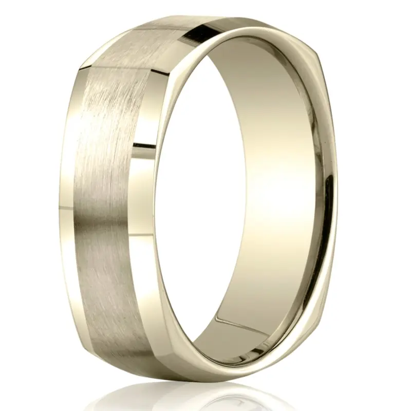 14K yellow gold 7mm. satin 7mm-Satin-Four-Sided-Carved-Design-Band - main view