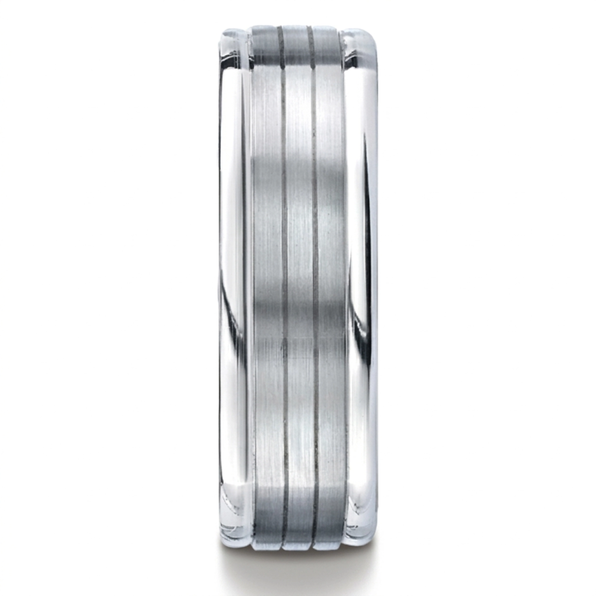 14K white gold 7mm. satin Four-Sided-Carved-Design-Band - alternate view 3