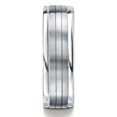14K white gold 7mm. satin Four-Sided-Carved-Design-Band - alternate view 3 thumbnail