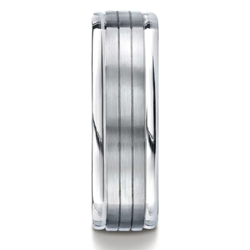 14K white gold 7mm. satin Four-Sided-Carved-Design-Band - alternate view 3