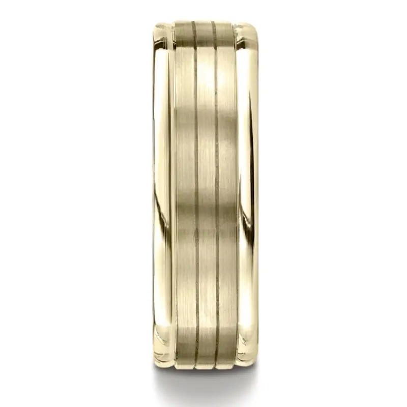 14K yellow gold 7mm. satin Four-Sided-Carved-Design-Band - alternate view 4