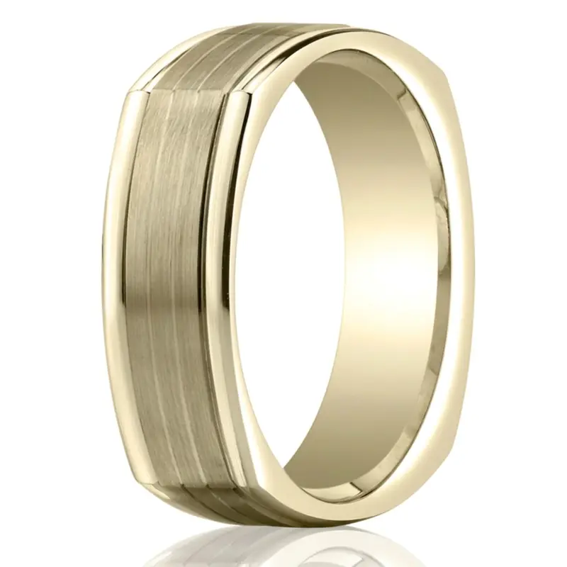 14K yellow gold 7mm. satin Four-Sided-Carved-Design-Band - alternate view 2