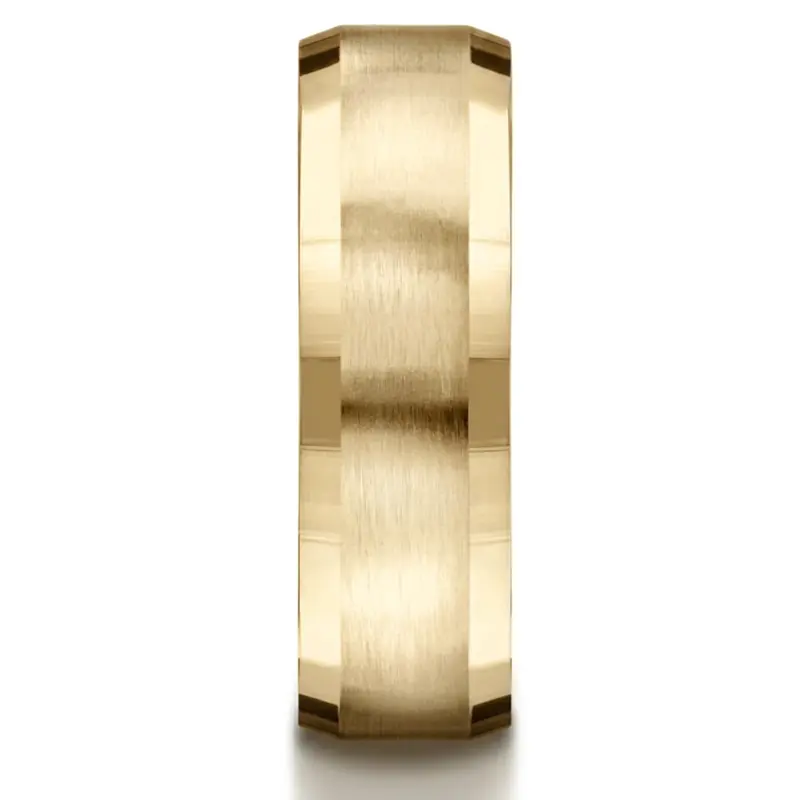 14K yellow gold 7mm. satin 7mm-Satin-Four-Sided-Carved-Design-Band - alternate view 4