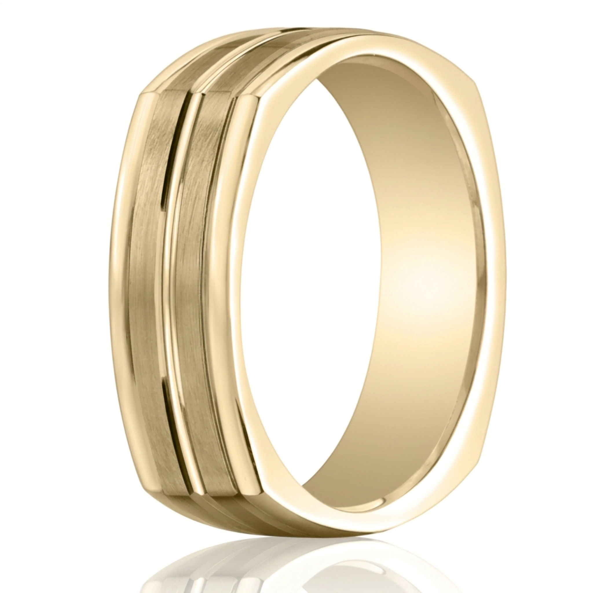 14K yellow gold 7mm. satin Four-Sided-Carved-Design-Band - main view