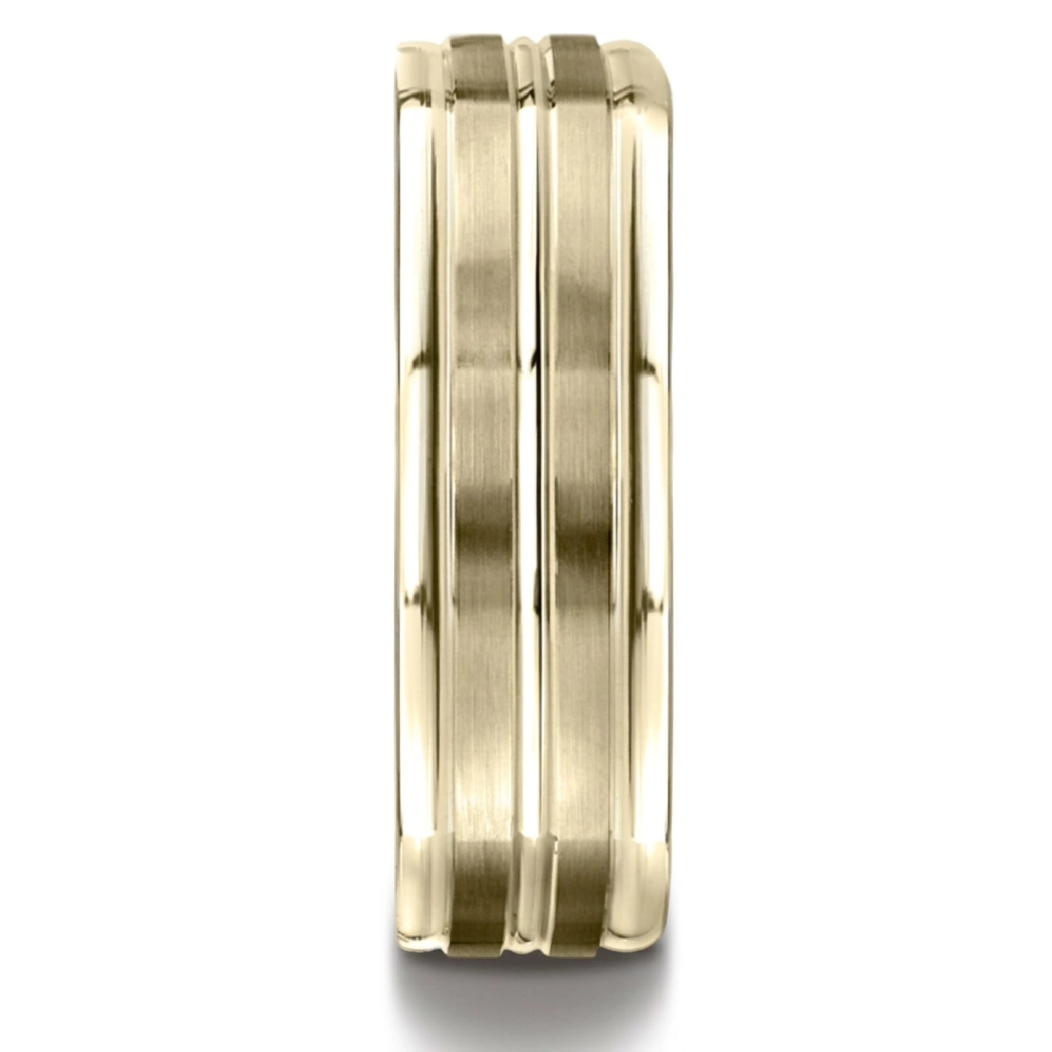 14K yellow gold 7mm. satin Four-Sided-Carved-Design-Band - alternate view 3
