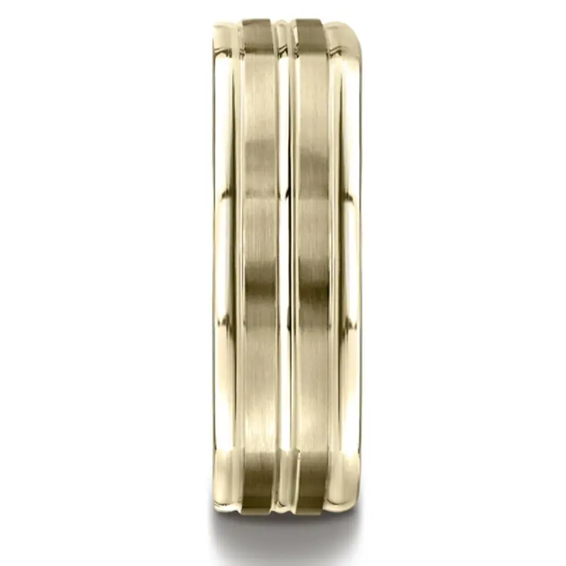 14K yellow gold 7mm. satin Four-Sided-Carved-Design-Band - alternate view 3