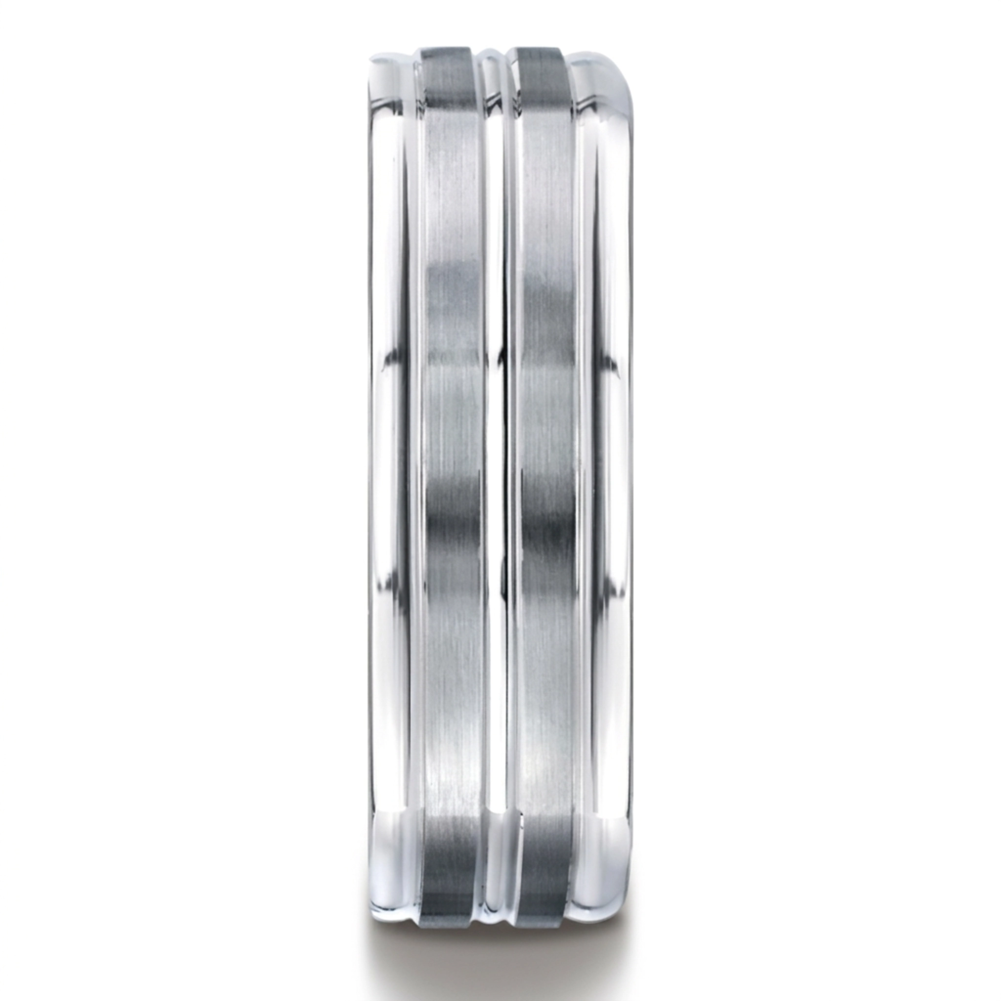 14K white gold 7mm. satin Four-Sided-Carved-Design-Band - alternate view 4