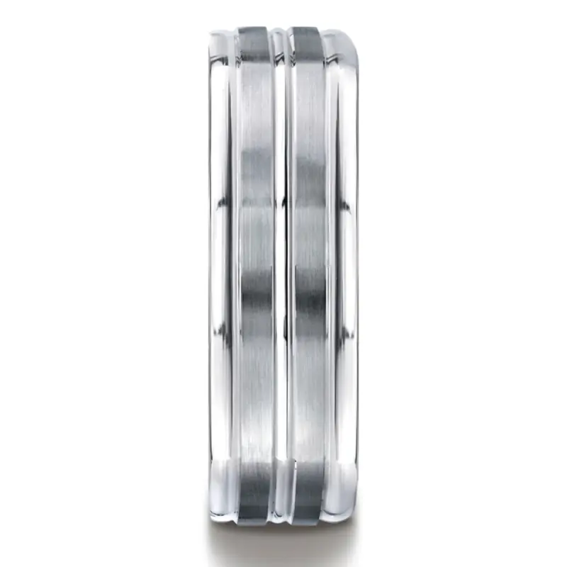 14K white gold 7mm. satin Four-Sided-Carved-Design-Band - alternate view 4