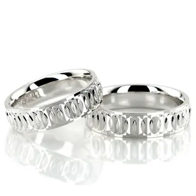 Circular Pattern Carved Matching Wedding Bands Set - view 2 of 3