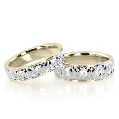 Circular Pattern Carved Matching Wedding Bands Set - view 3 of 3