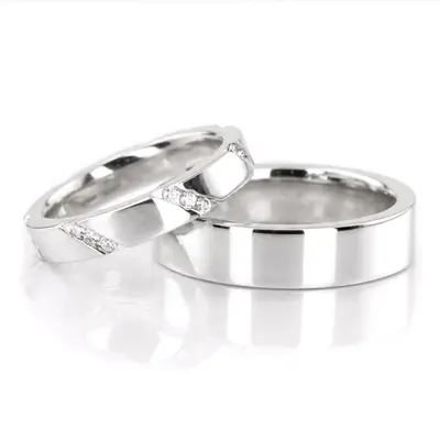 Contemporary Flat Profile Two Tone Diamond Band Set  - view 2 of 3