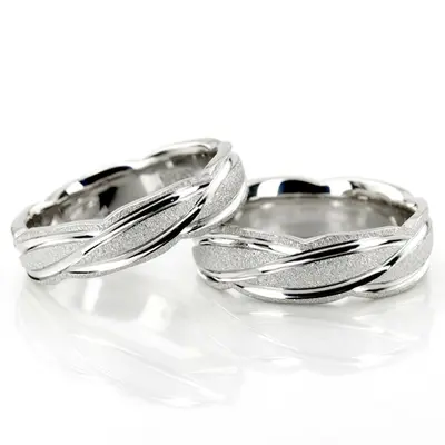 Contemporary Design Fancy Carved Wedding Band Set - view 1 of 2
