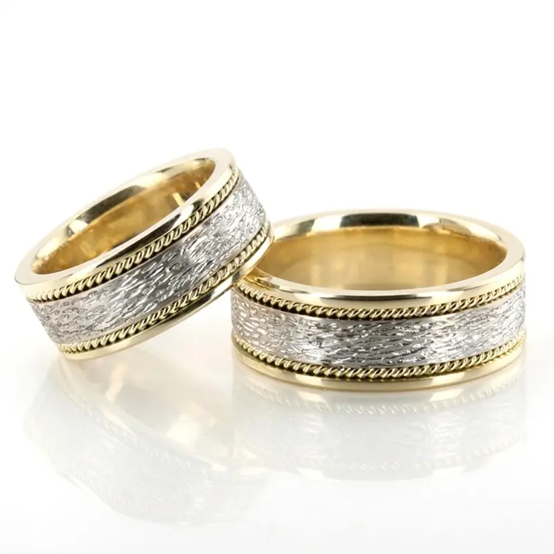 10K Antique-Rough-Finish-Wedding-Ring-Set - alternate view 2