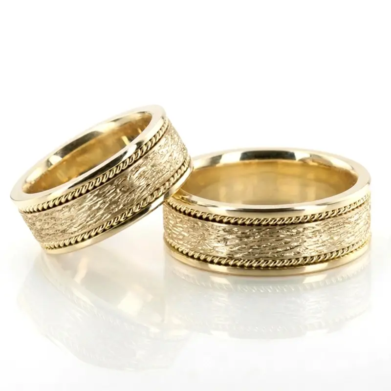 10K Antique-Rough-Finish-Wedding-Ring-Set - alternate view 3