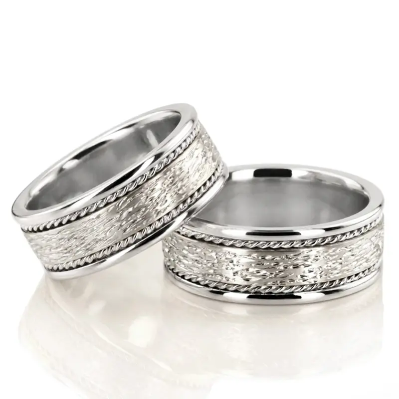 10K Antique-Rough-Finish-Wedding-Ring-Set - alternate view 4