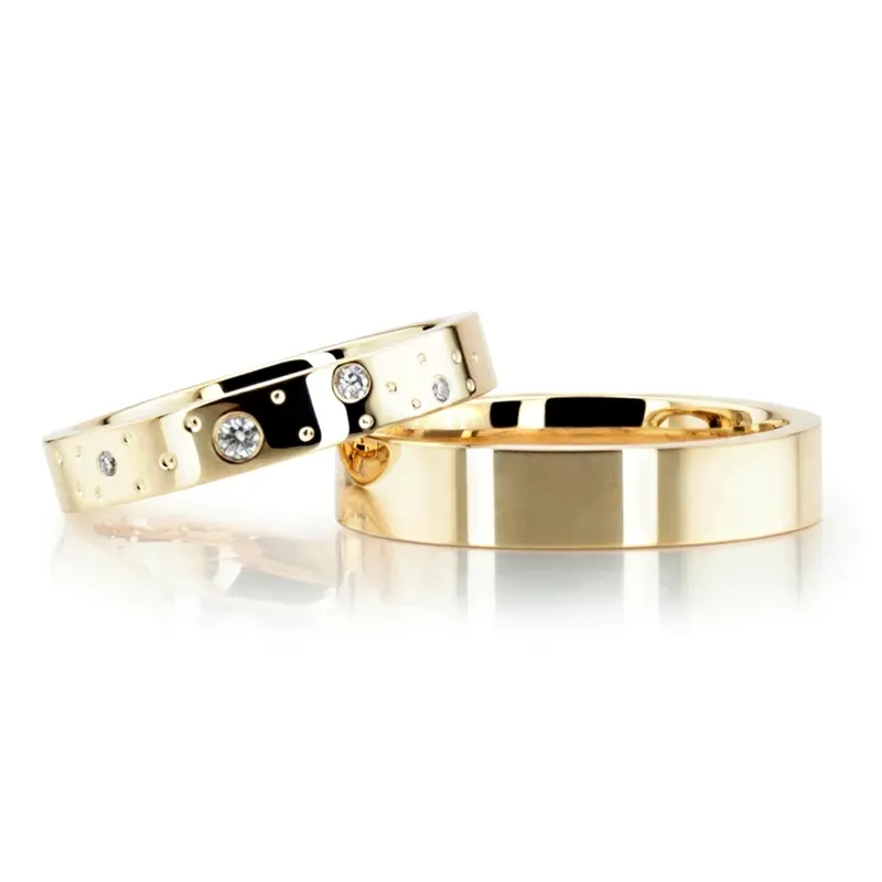 14K flat-comfort-fit-wedding-band-set-with-diamonds - alternate view 2