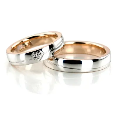 Duo Color Two Tone Contemporary Design Couples Ring Set - view 1 of 3