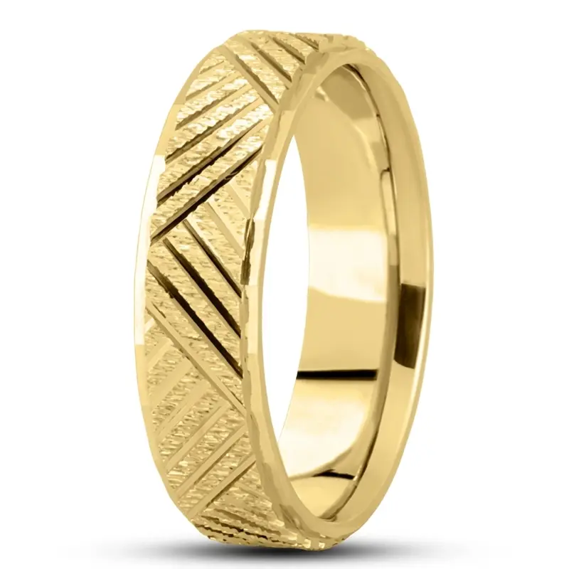 14K yellow gold 7mm. cross satin basic-carved-diamond-cut-wedding-band - alternate view 4