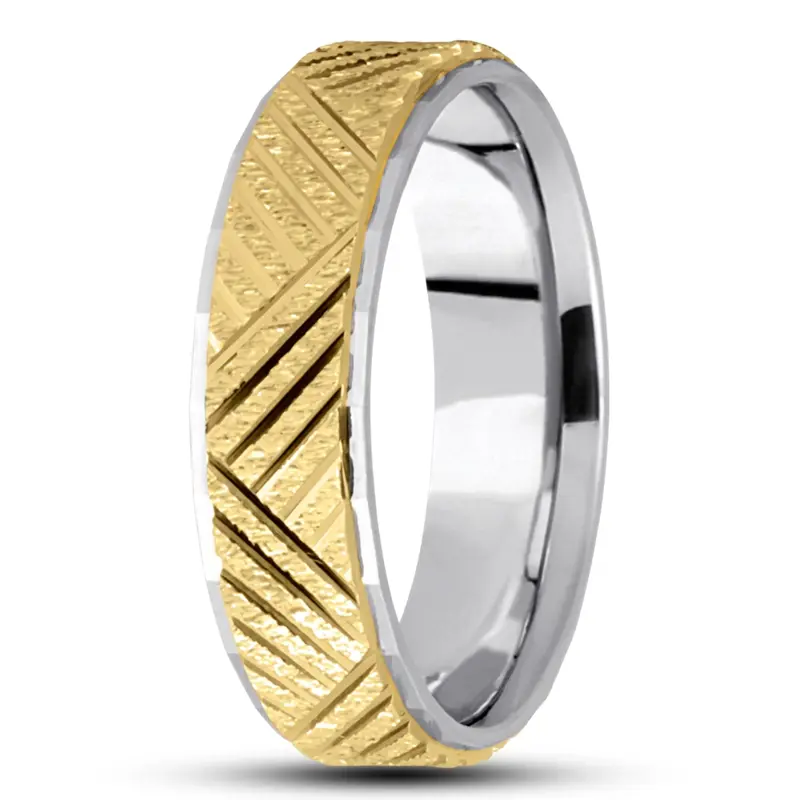 14K white-yellow-white gold 7mm. cross satin basic-carved-diamond-cut-wedding-band - alternate view 5