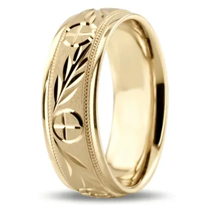 Religious Leaf Design Wedding Band - view 9 of 9