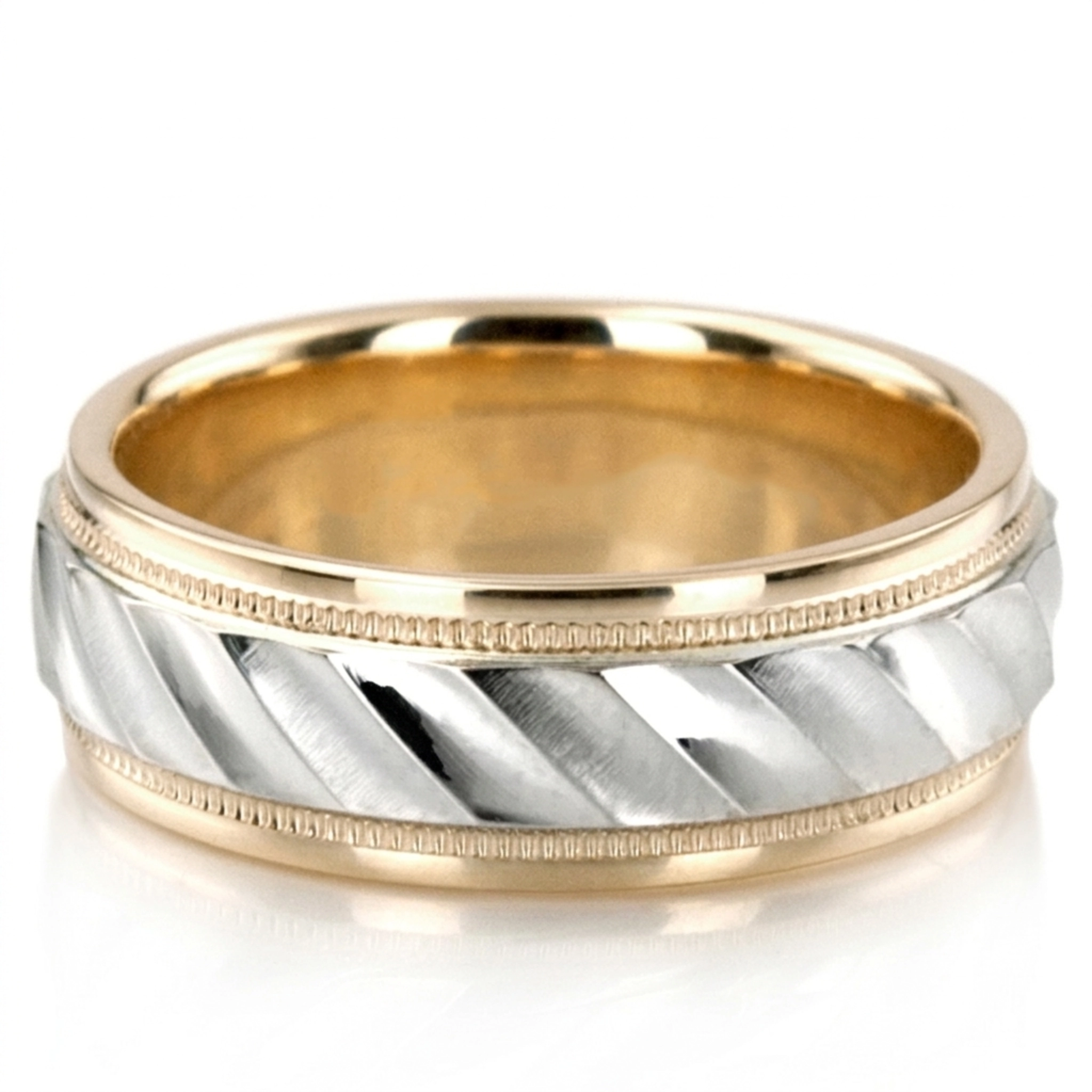 10K yellow-white-yellow gold 6mm. satin diamond-cut-fancy-wedding-ring - main view