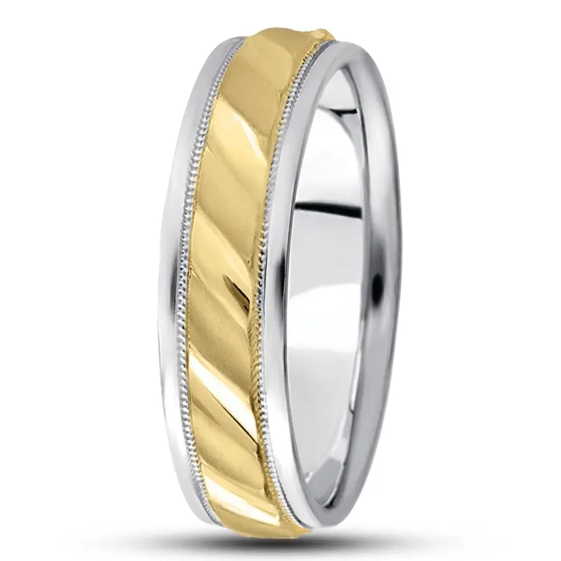 10K white-yellow-white gold 7mm. satin diamond-cut-fancy-wedding-ring - alternate view 7