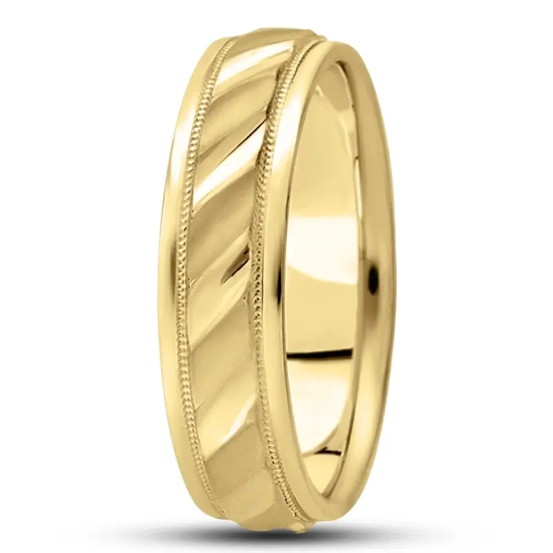 10K yellow gold 7mm. satin diamond-cut-fancy-wedding-ring - alternate view 5
