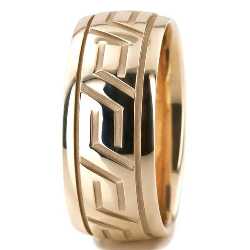 14K yellow gold 10mm. high polish fancy-carved-diamond-cut-wedding-ring - alternate view 4