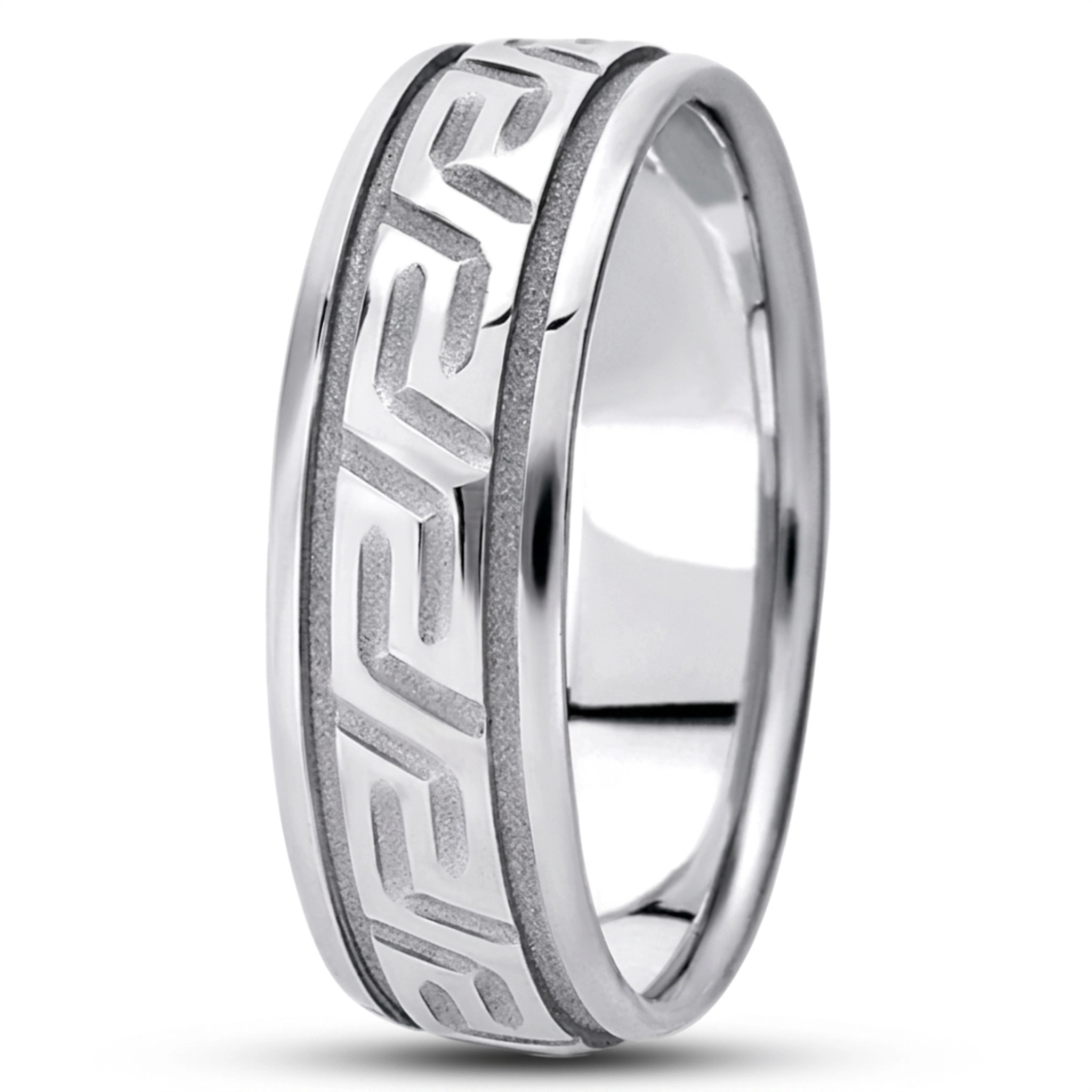 10K white gold 7mm. high polish fancy-carved-diamond-cut-wedding-ring - alternate view 4