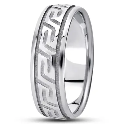 Traditional Greek Key Designer Wedding Band  - view 4 of 7