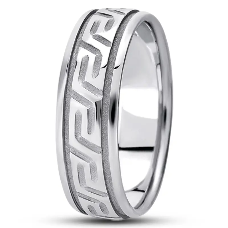 14K white gold 7mm. high polish fancy-carved-diamond-cut-wedding-ring - alternate view 5