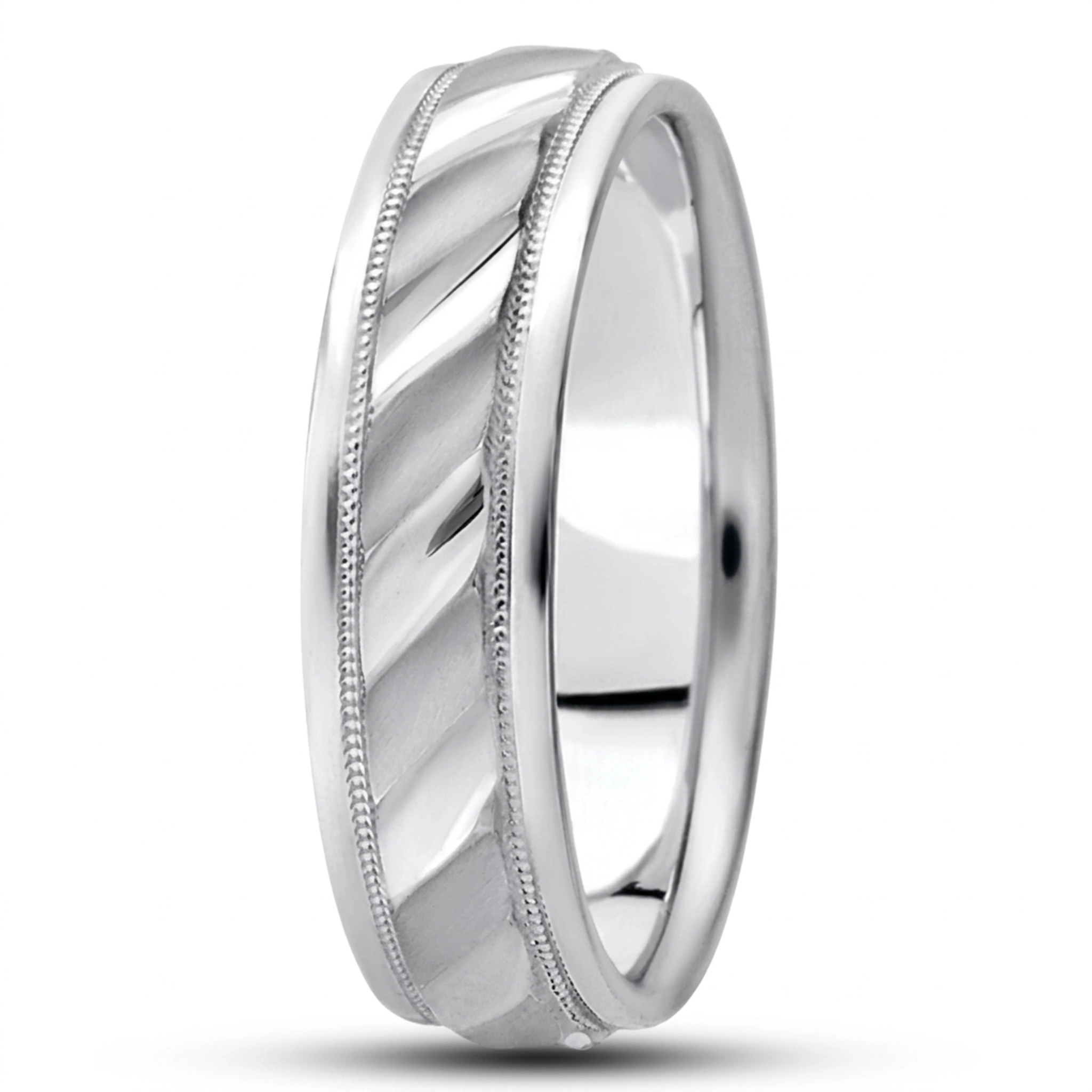 10K white gold 7mm. satin diamond-cut-fancy-wedding-ring - alternate view 6