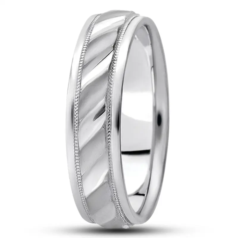 10K white gold 7mm. satin diamond-cut-fancy-wedding-ring - alternate view 6