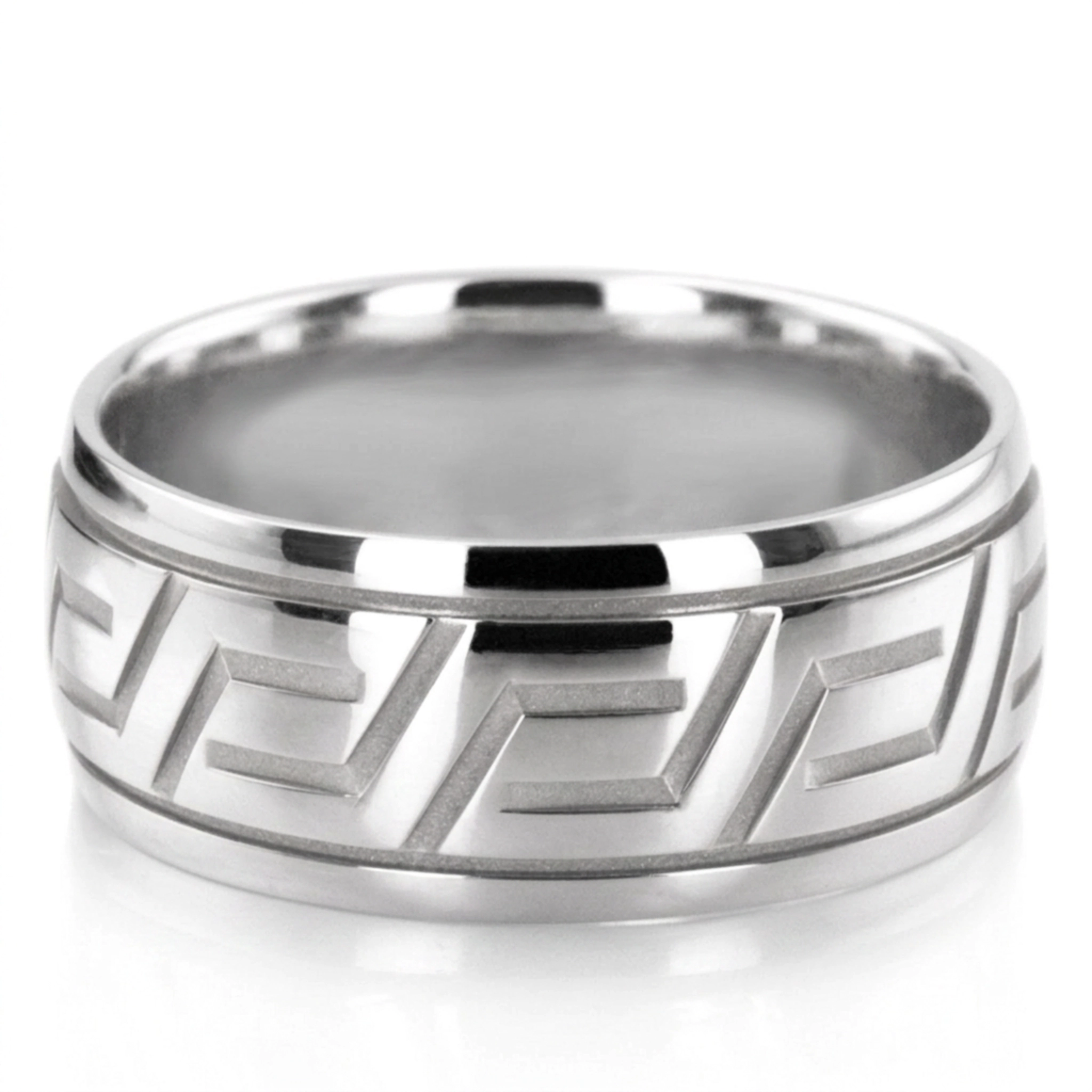 10K white gold 10mm. high polish fancy-carved-diamond-cut-wedding-ring - alternate view 2