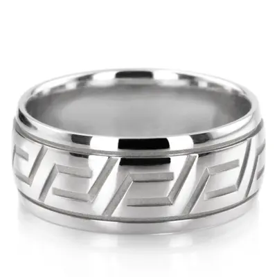 Traditional Greek Key Designer Wedding Band  - view 2 of 7